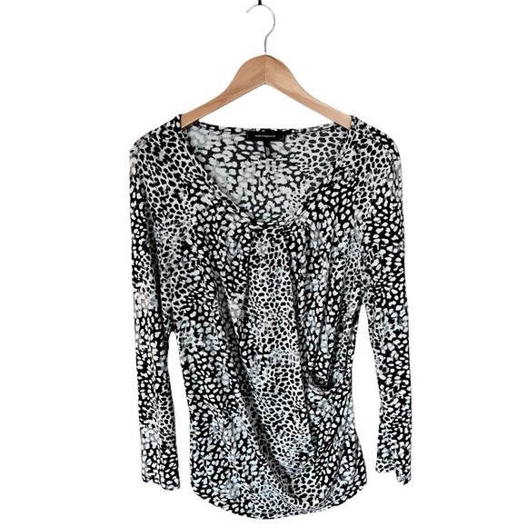 ROBERT RODRIGUEZ Faux Wrap Blouse Animal Print White Black Long Sleeve Large EUC - Picture 6 of 6
